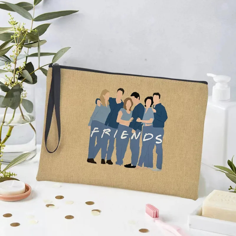 I'll Be There for You Linen Cosmetic Casual Bag Cartoon Graphic Makeup Case Birthday Party Gift for Friends Funny Pencil Cases