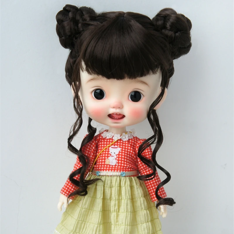 JD729 8-9inch 9-10inch  Chinese Twin Buns Synthetic Mohair BJD Wigs  1/3 SD DOD Bltythes Doll Accessories