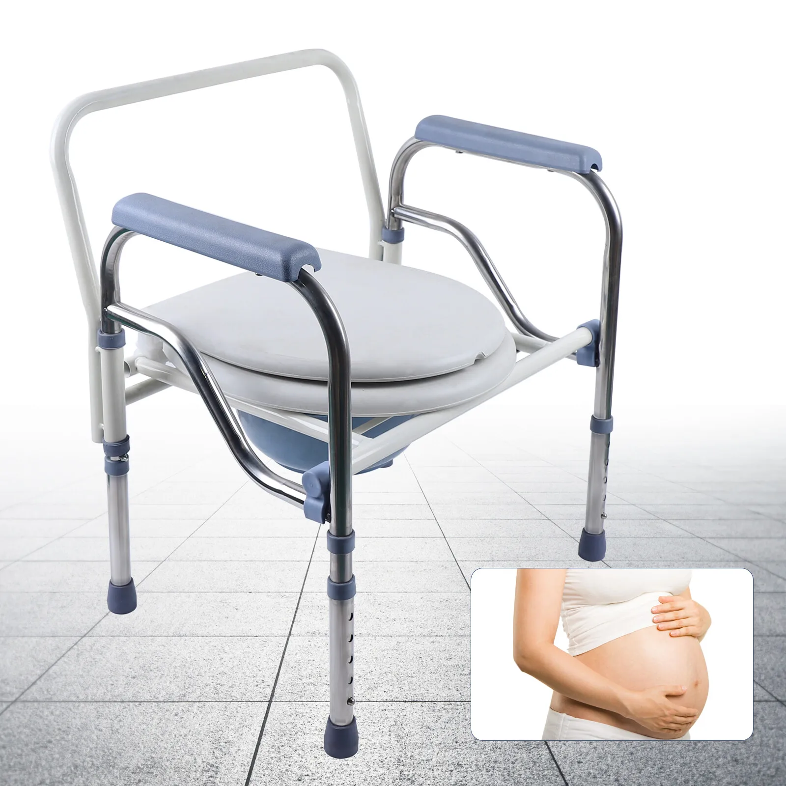 Silla de baño plegable para mujeres embarazadas mayores, asiento ancho de altura ajustable, asiento cómodo móvil, silla de ducha para baño