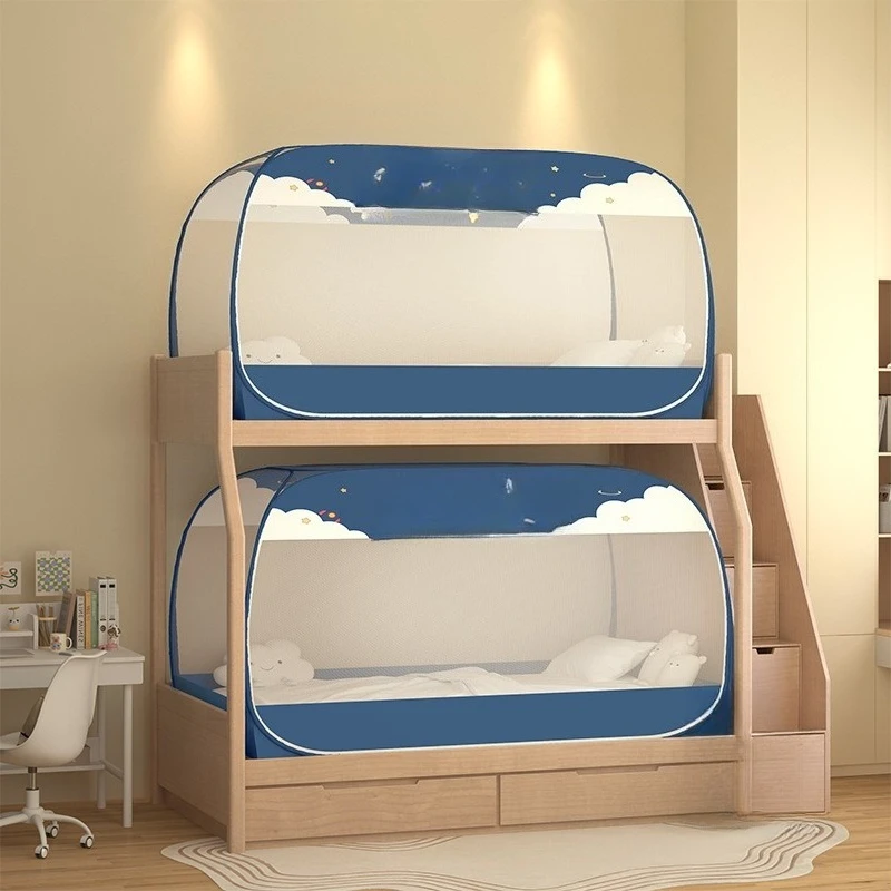 Foldable zipper-free integrated mosquito net, dormitory mosquito net bunk