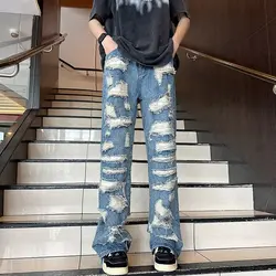 2023 Ropa Grunge Y2K Streetwear Baggy Ripped Stacked Jeans Pants For Men Clothing Straight Hip Hop Denim Trousers Pantalon Homme