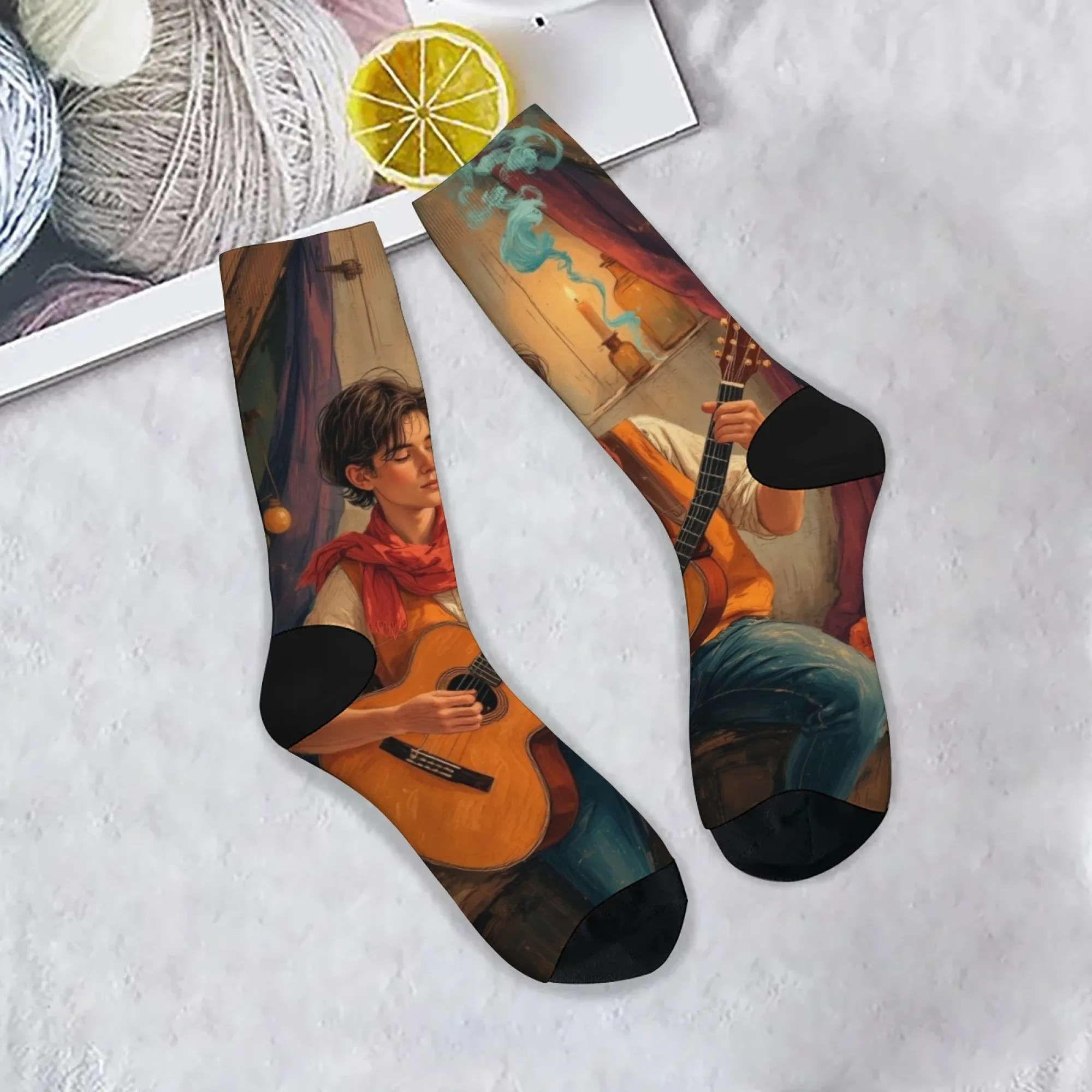 Neuartige Harajuku Retro Folk Style Herrensocken mit realistischem Druck, bequeme, atmungsaktive, rutschfeste Freizeitsocken, Streetstyle-Geschenk