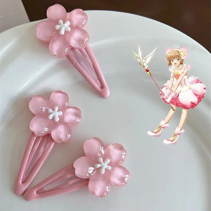 Anime Cute Pink Headwear Creamy Flower Card Captor Sakura BB Hairpin Side Hair Clip Girl Sweet Hairpins Ornament Gift Prop