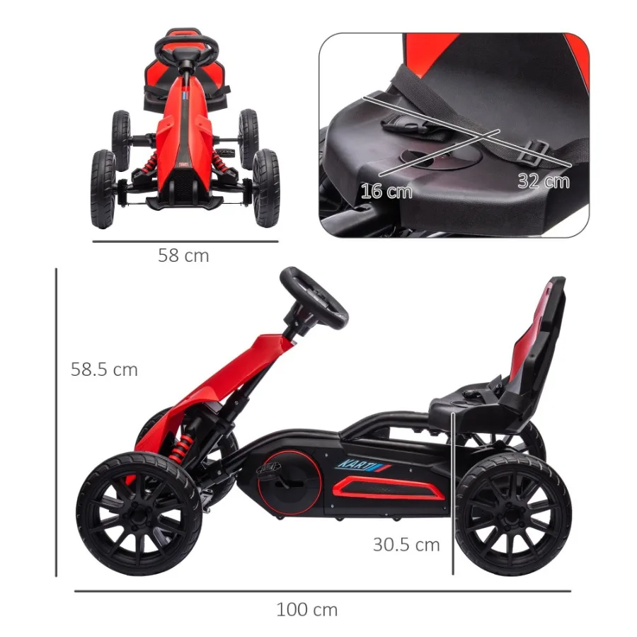 Aosom Pedal Go Kart Passeio ao ar livre em brinquedo com assento ajustável Eixo de balanço Freio de mão 4 rodas EVA antiderrapantes para meninos e meninas de idade