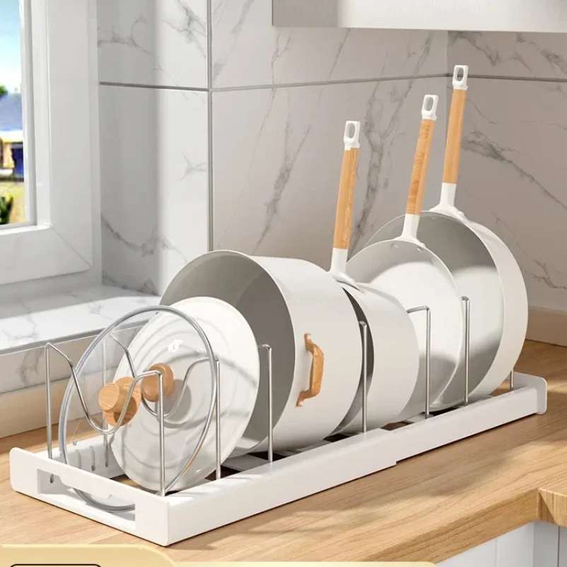 

Expandable Pans Organizer Rack 7 Adjustable Compartments Dish Storage Rack Pot Lid Organizer Pots Holder Kitchen Utensils Rack