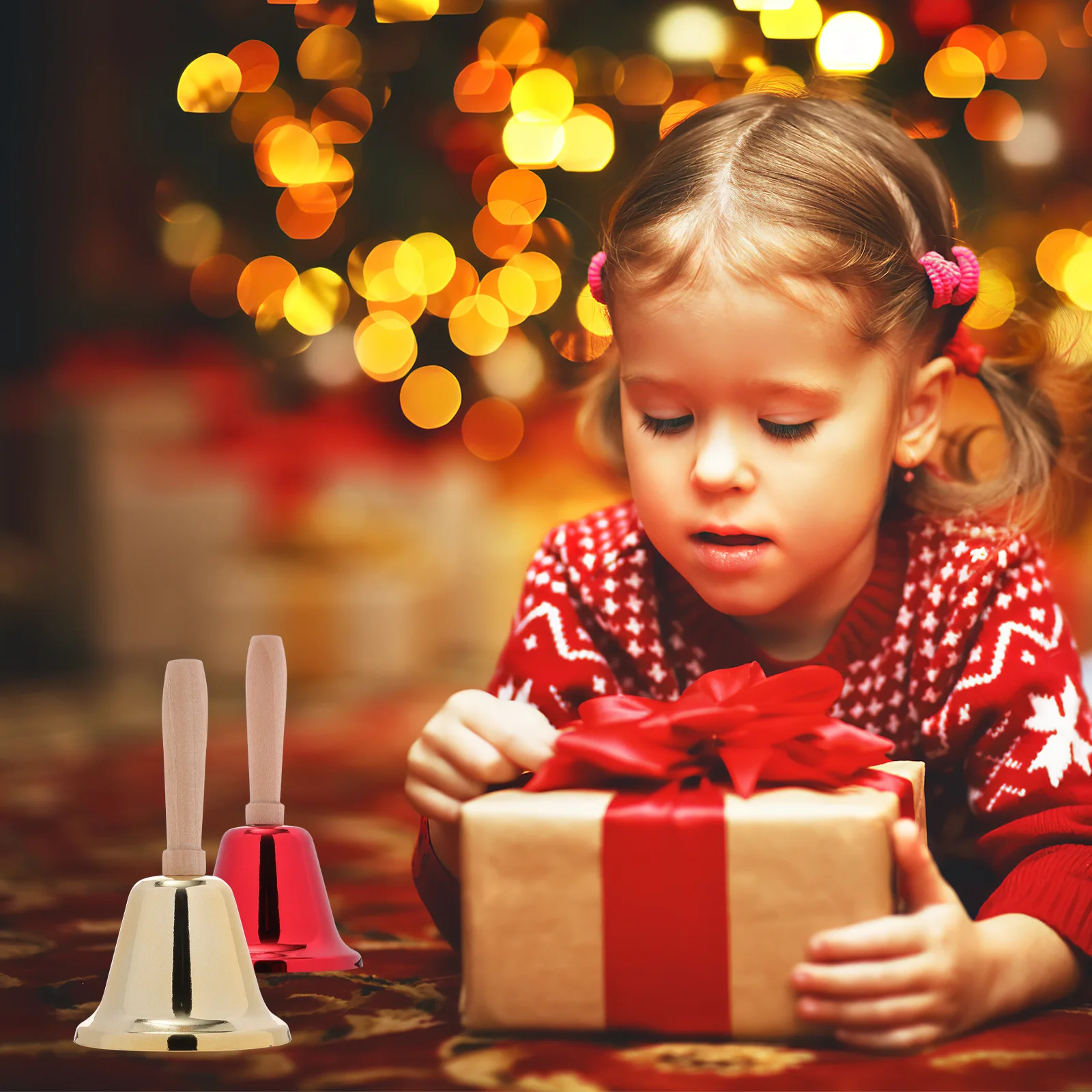 

2pcs Metal Hand Creative Rattle Wooden Handle Loud Safety Bell Camping Hiking Holiday Decoration New Style Simple Bell Supplies