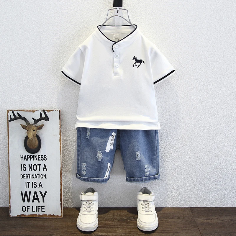 Children's clothing, boys, summer set, new year's small and medium-sized boys, polo shirt, short sleeved shorts, summer two-piec