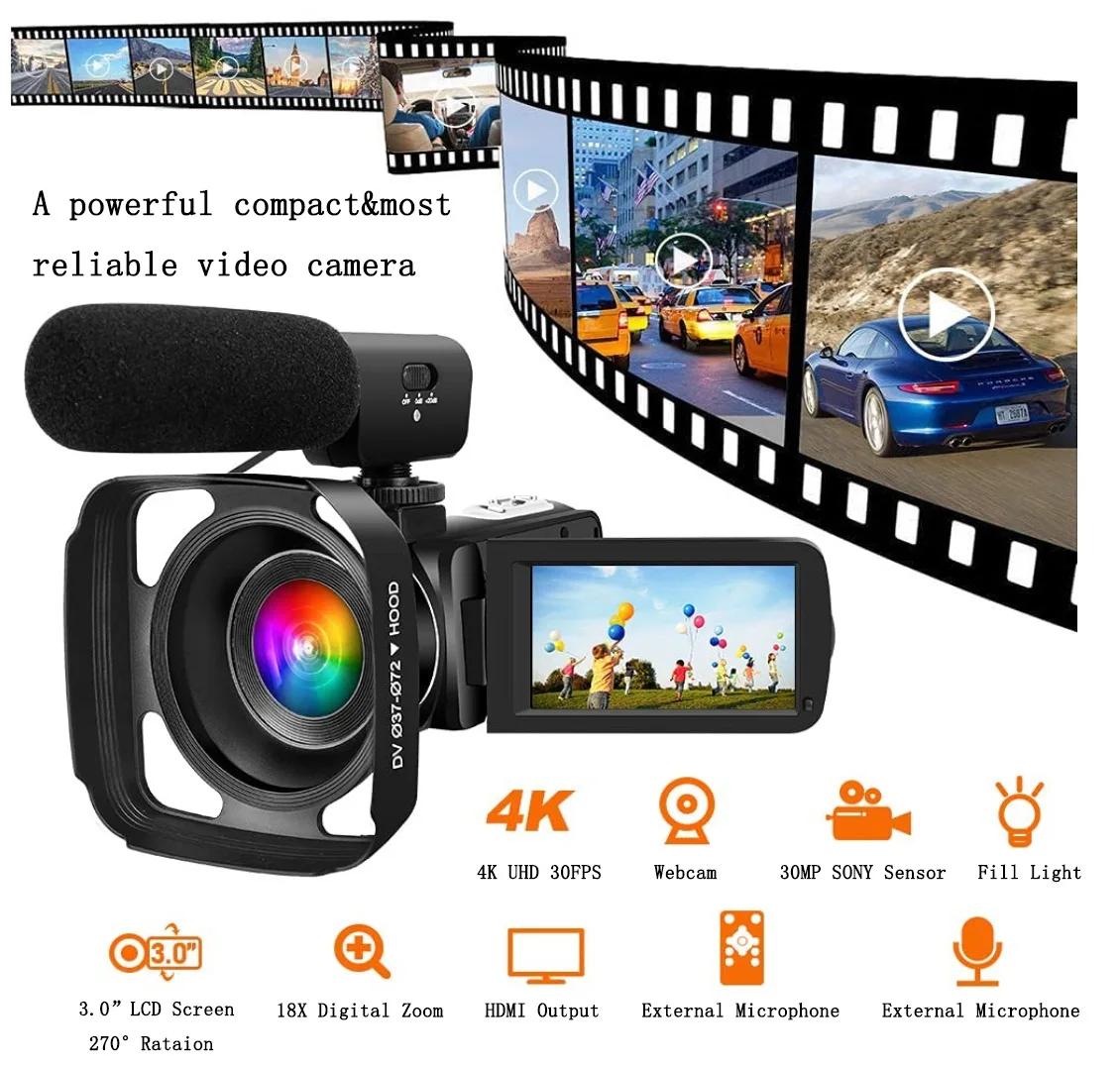 

4K Digital Camera 56MP 3.0 inch IPS Touch Screen 270 ° Rotatable High-Definition Digital Camera Wifi With Microphone Recorder