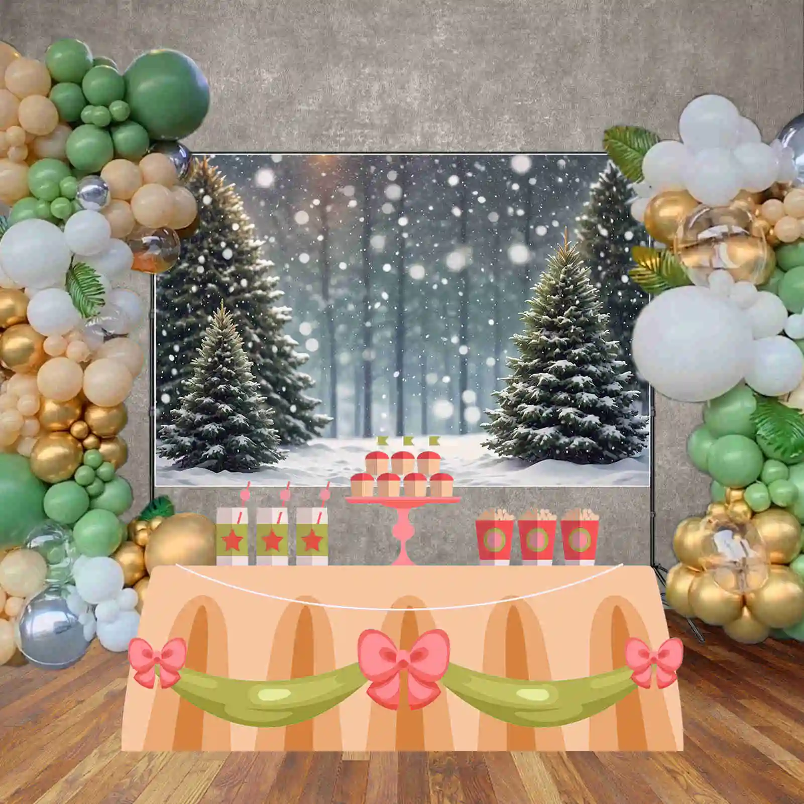 Bulan. QG latar belakang pohon hutan Natal Bokeh luar ruangan latar belakang salju musim dingin kustom dekorasi pesta properti zona foto