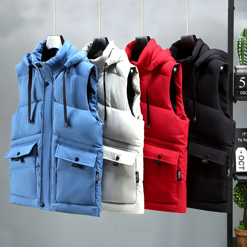 2025 جديد رجل القطن سترة دافئة جاكيت بلا إكمام صدرية الموضة غير رسمية الشتاء الخريف غطاء محرك السيارة للانفصال #3