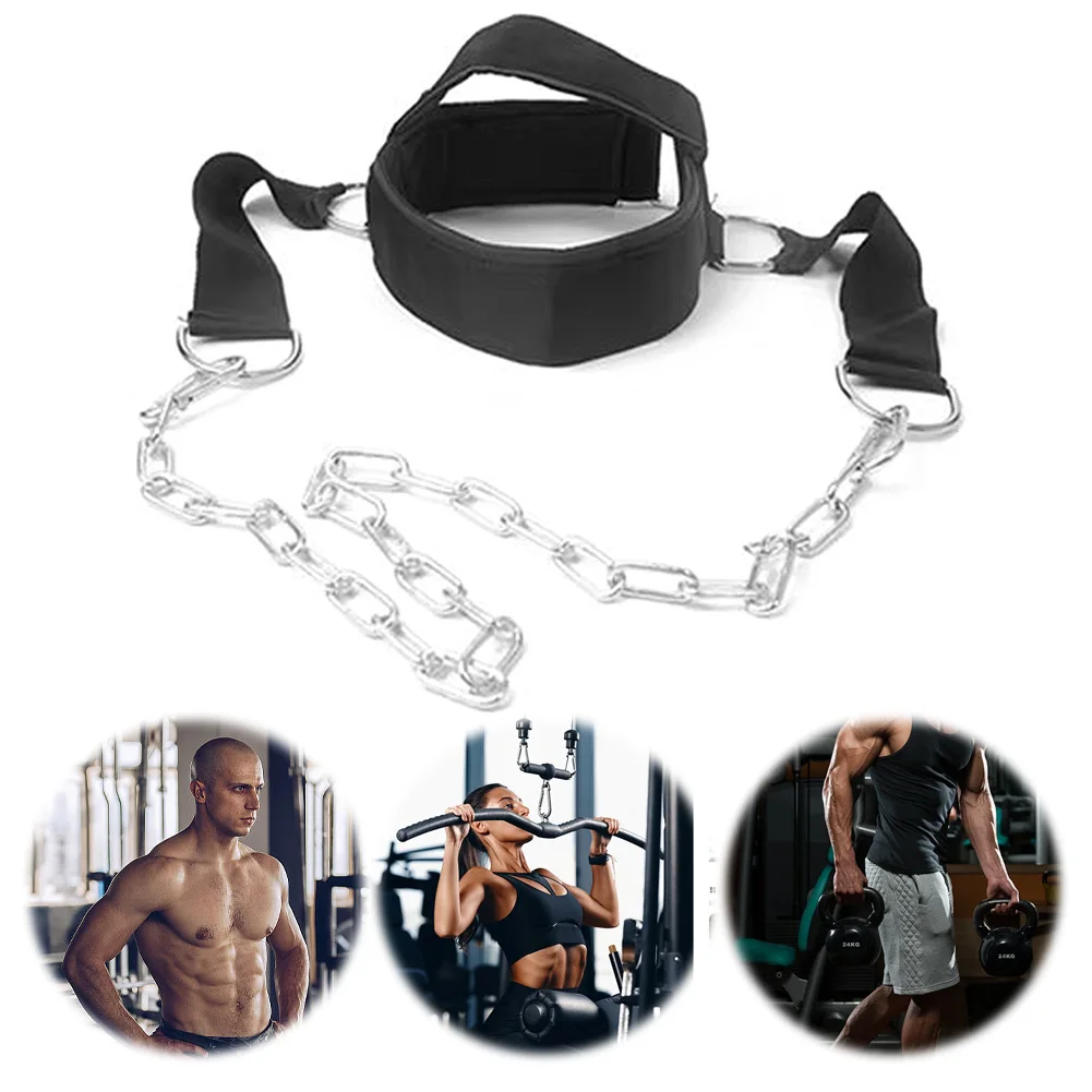 

Gym Fitness Weight Bearing Cap Neck Harness with Steel Chain Neck Strengthener Neck Muscle Power Training