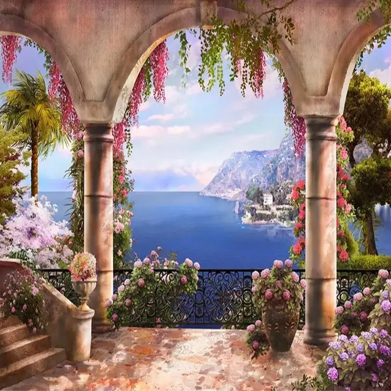 European Seaside Style 3D Landscape Custom Photo Mural  Wallpaper  Living Room Restaurant Home Decor Wall Painting Backdrop