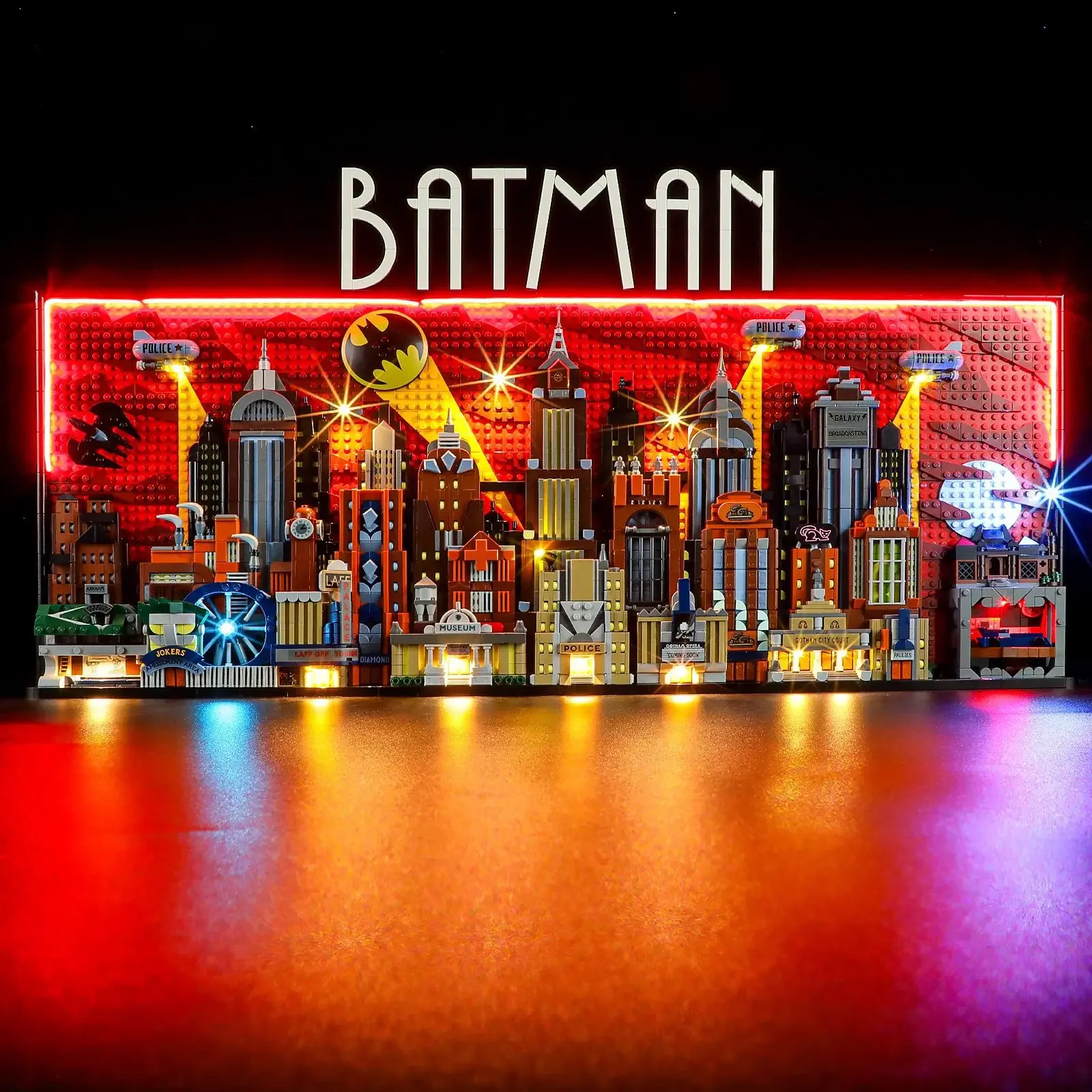 Ze światłem animowana seria Gotham City Skyline Model klocków konstrukcyjnych Moc 76271 montaż wyświetlacza zabawki z klocków na prezent dla chłopca