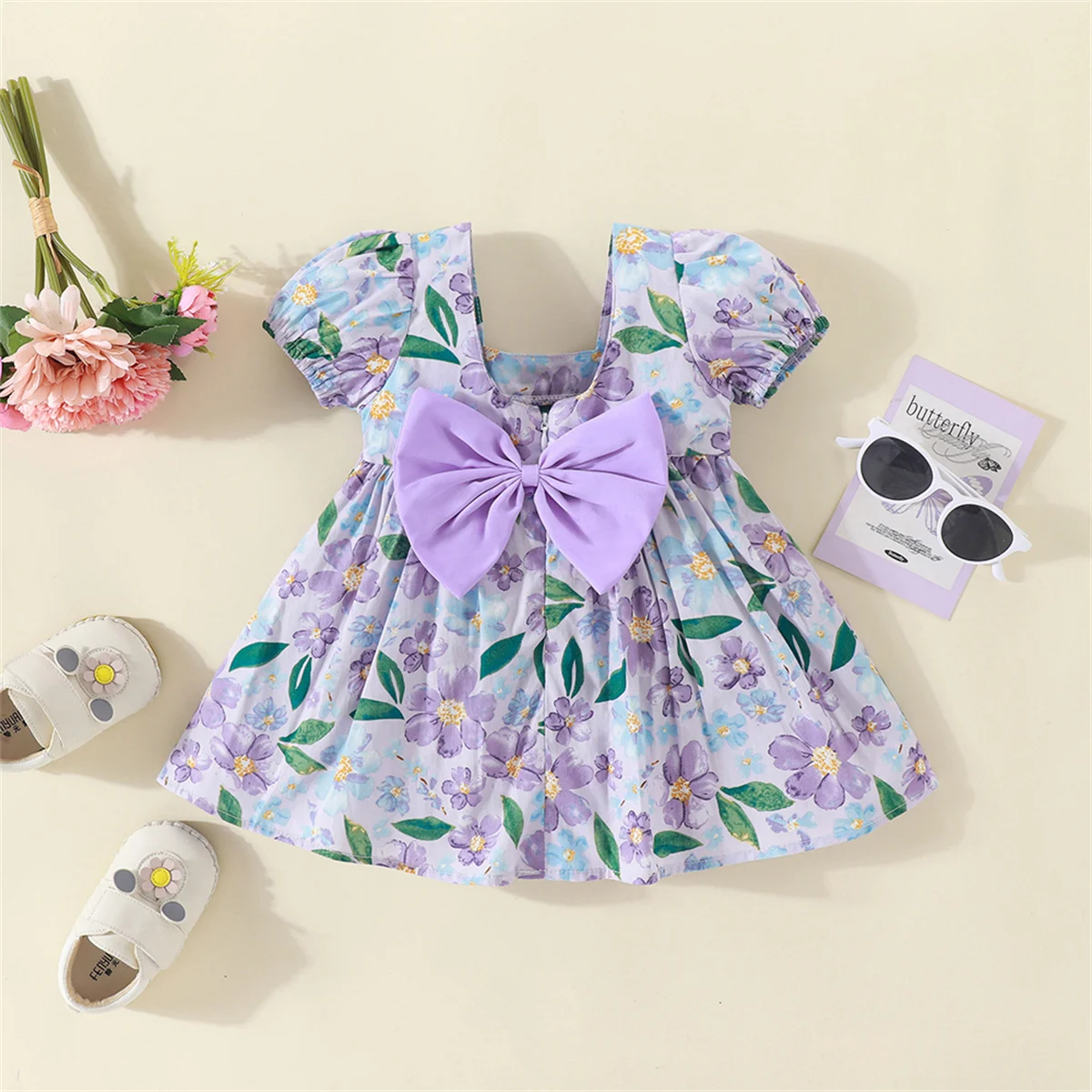 Summer Baby Girl Princess Dress Baby Cotton Dress Children\'S Flower Bow Short Sleeved Sweet Children\'S Clothing