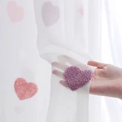 Sweet Pink Heart Voile Curtain For Kids Girls Bedroom Cartoon Embroidered Curtain Tulle For Living room Window Panel Rideau M057