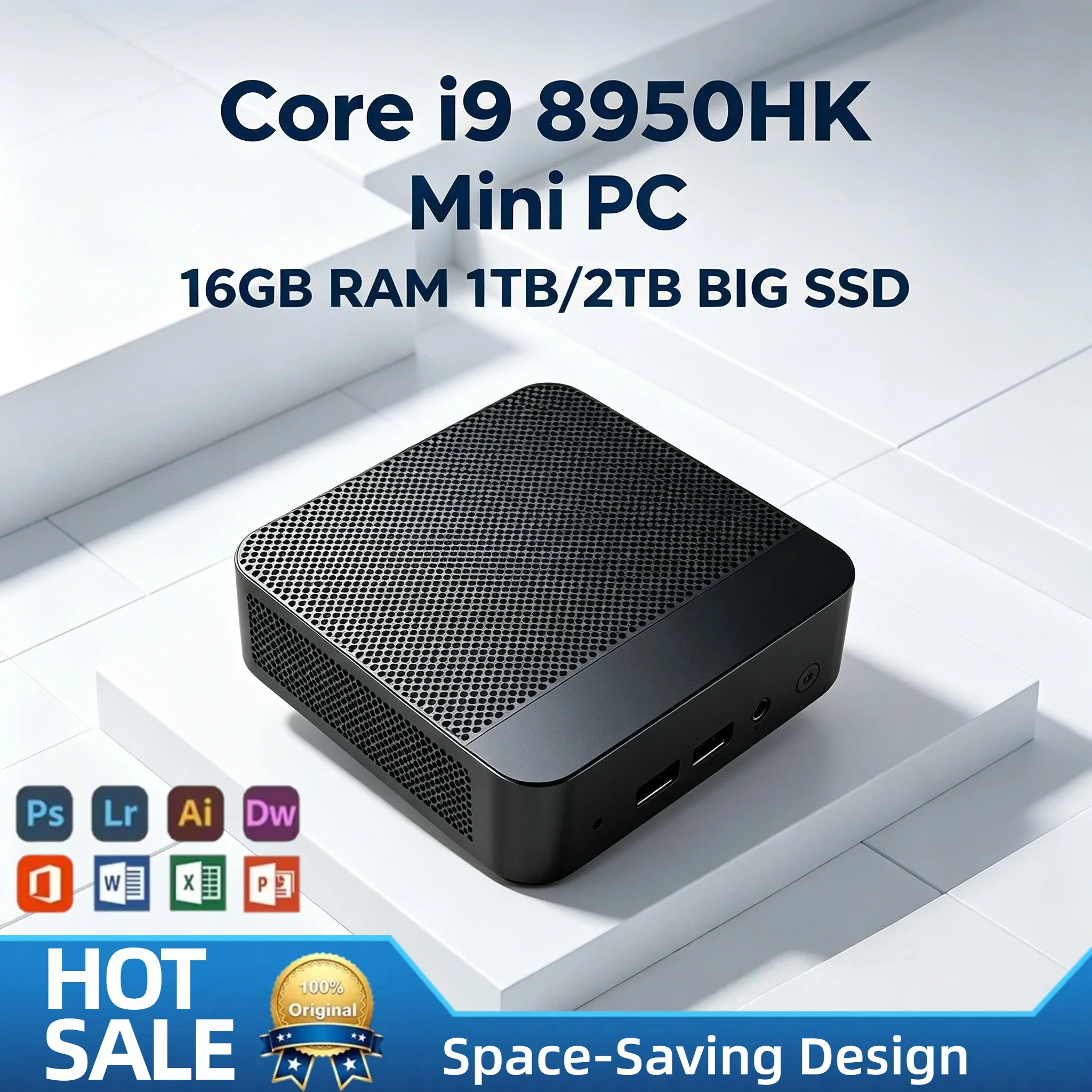 Mini PC Intel Core i9-8950HK, 16GB DDR4, SSD M.2 NVMe, Triple Pantalla 4K, WiFi6, BT 5.2, Refrigeración Silenciosa, Oficina en Casa, Escritorio Profesional