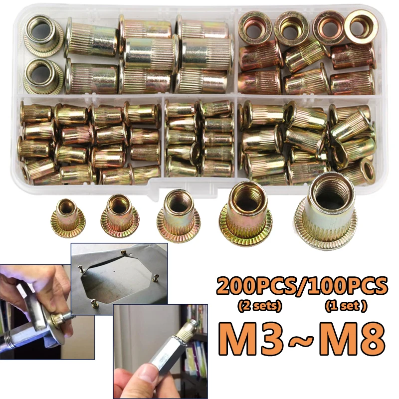 93-830pcs Metric Imperial Carbon Steel Zinc Plated Rivet Nuts Flat Head Riveting M3 M4 M5 M6 M8 M10 M12 Tool home improvement