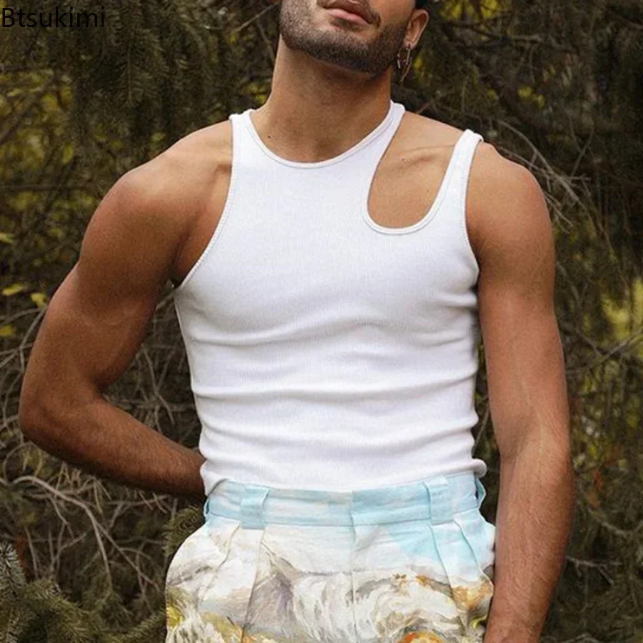 

2025 Men's Summer Tank Tops Sleeveless Solid Sexy Hollow Out Streetwear Vests Men Personality Breathable Men Clothing Tank Top
