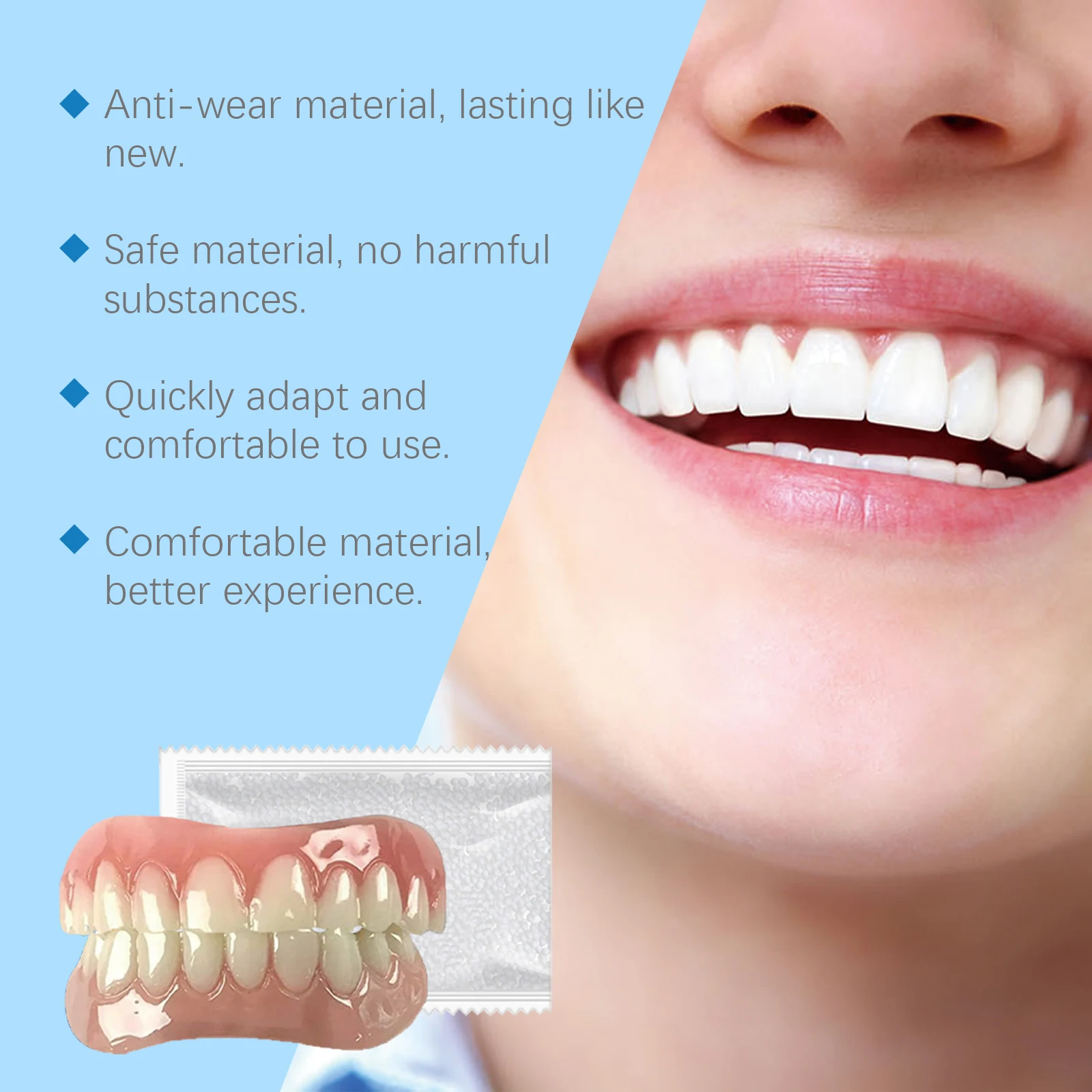 

Upper and Lower Dentures False Teeth Full Set Easy Comfortable Wear Reduce Friction Shrink Tooth Gap Flexible Denture for Eating