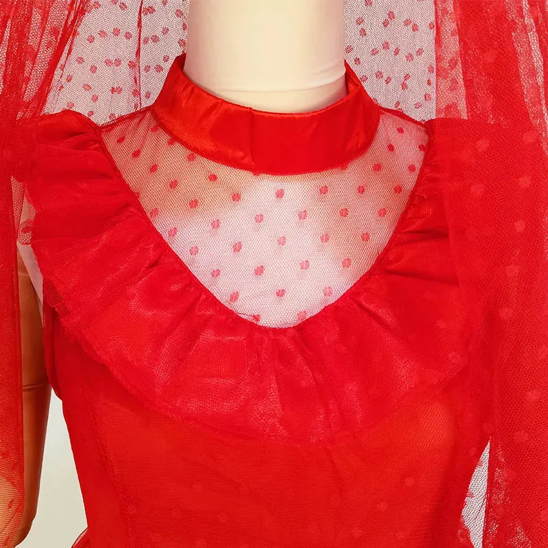 زي ليديا ديتز مع قفازات وشاح ليديا فستان زفاف نسائي على الطراز القوطي الأحمر ملابس الهالوين مع حجاب خنفساء العروس التأثيرية