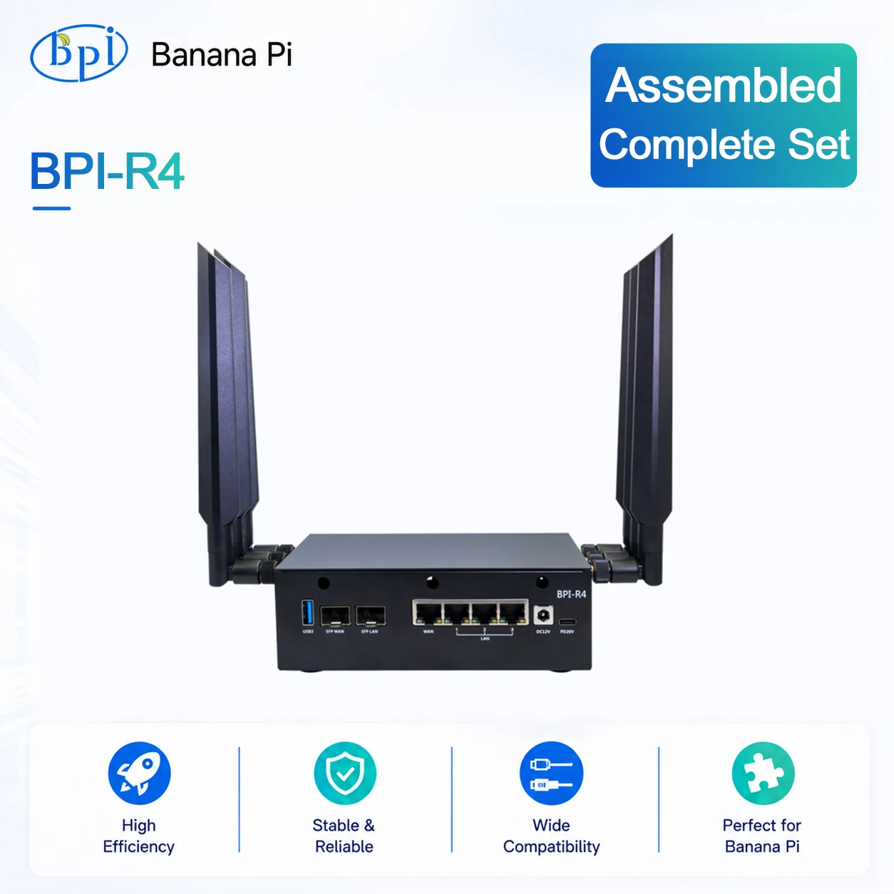 Banana Pi BPI-R4 Finished Set MediaTek MT7988A quad-core Arm Corex-A73 4GB DDR4 8GB eMMC 128MB Flash Openwrt Smart Router