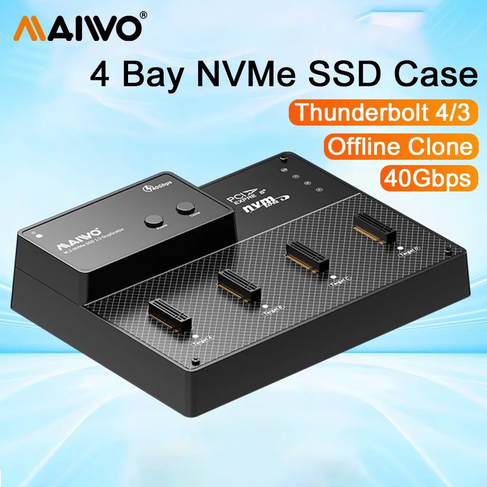 

MAIWO 4 Bay M.2 NVME SSD Case 40Gbps Type-C External Hard Drive Reader Support Offline Clon Thunderbolt 4/3 with Cooling Fan