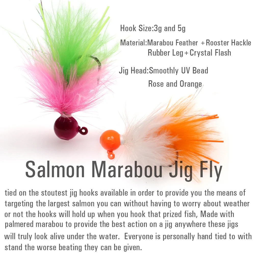 Wifreo  Marabou Jig Fly Weighted Metal Jig Hook Bugger Bait Mini Crappie Jig Panfish Jig Fly Winter Ice Fishing Lure Fast Sink