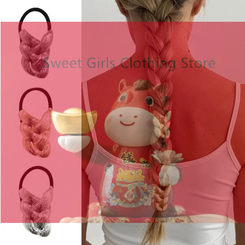 

Punk Metal Braid Shaped Elastic Headband Women Unique Design Ponytail Hair Tie Rubber Band Scrunchies Girls Y2K Hair Accessories