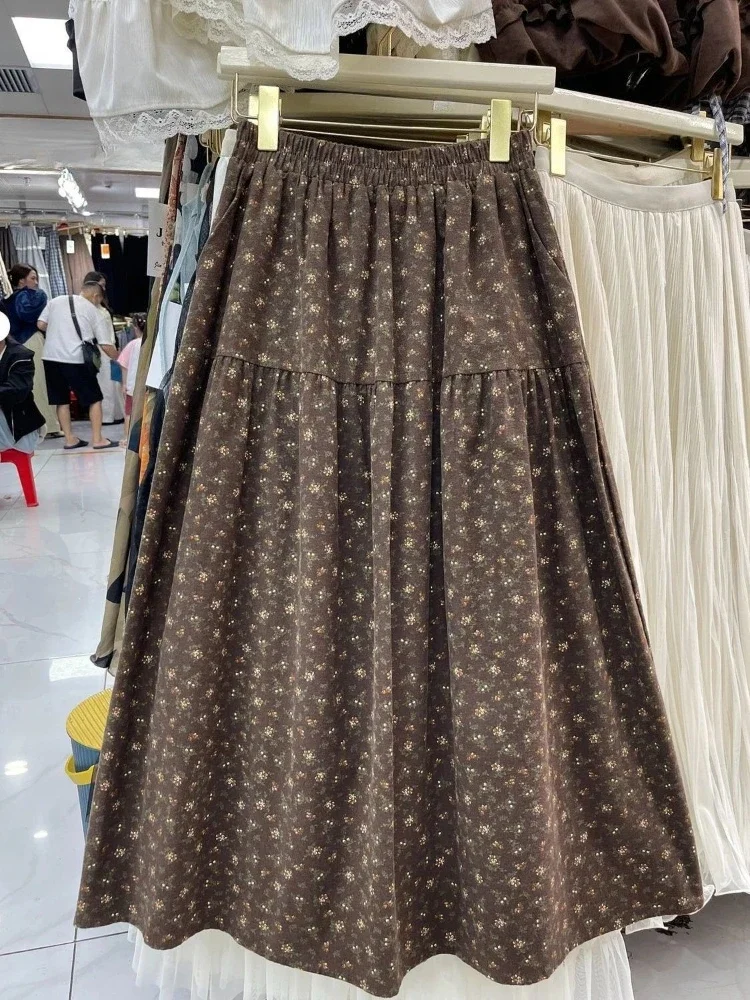 Korean Style Y2K Sweet Floral Midi Skirt A-line Harajuku Fashion Casual Skirt Spicy Girls Elegant Woman Chic Daily Street Skirt