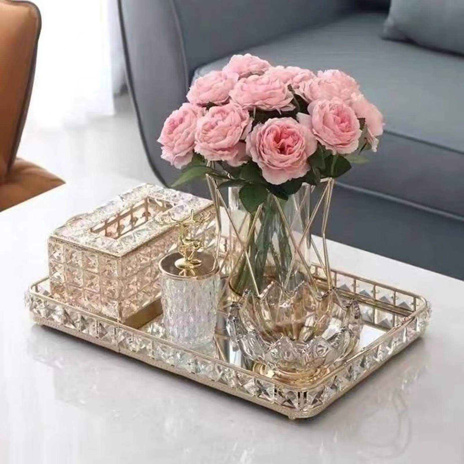 Mirror Tray Makeup Tray Jewelry Elegant Decorative Storage Solution For Bedroom And Bathroom Space Optimization