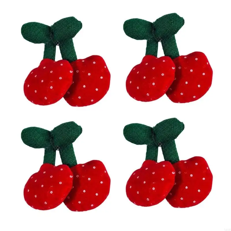 Fabric Fruit Embellishment, Soft Padded Double Fruit Trim, 4 Set for Hair Clip Projects and Clothing DIY Use Y08E