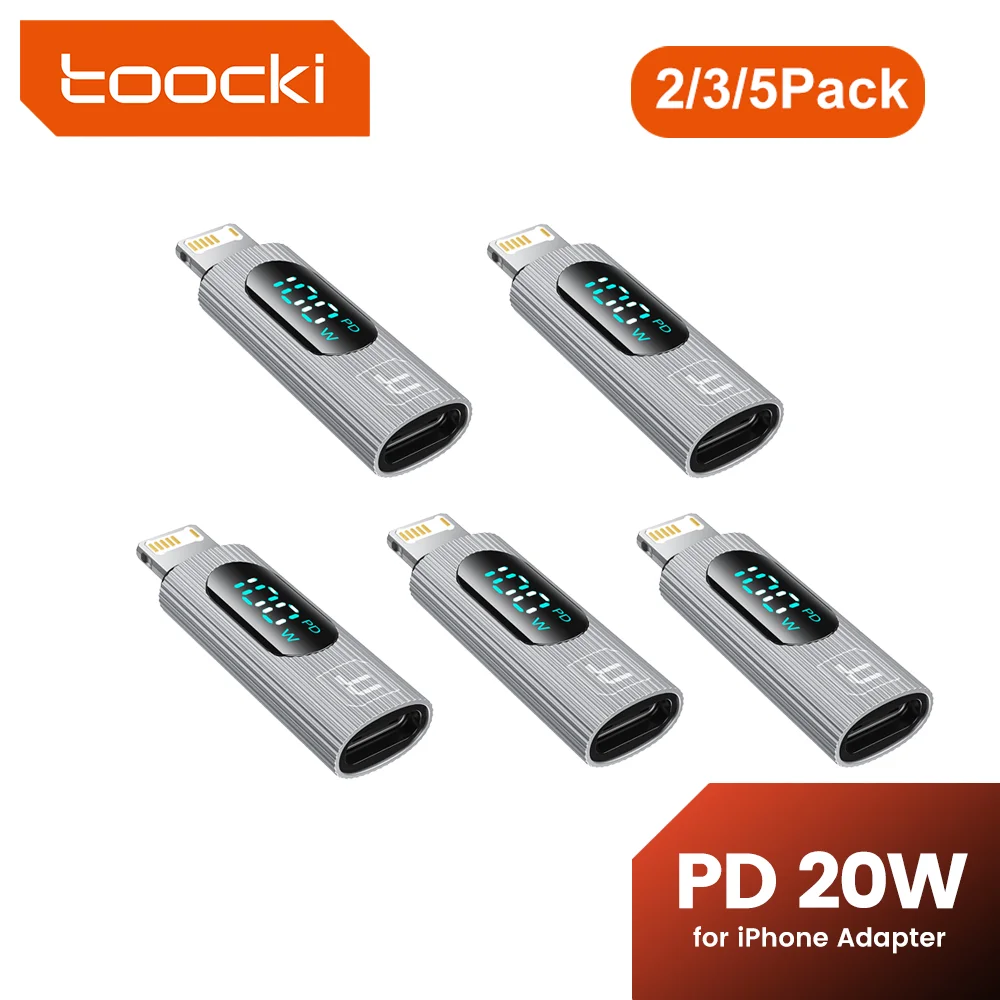 Toock 2/3/5er-Pack USB-C auf Lightning Adapter OTG Konverter PD 20W Schnellladung LED-Anzeige für iPhone 14 13 12 11 Pro Max iPad