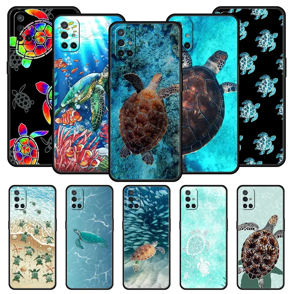 Phone Case For OnePlus 12 11 10 9 Pro 9T 12R 10R 9RT 10T 8T 8 7 6T 7T Nord 2T CE 2 5G Cover lovely Cartoon sea turtle ocean blue