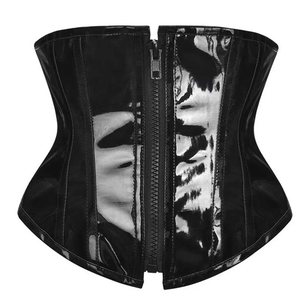 

Woman PVC Leather Underbust Corset Top Gothic Black Zipper Waist Training Korsett Sexy Slimming Shaping Girdle Belt