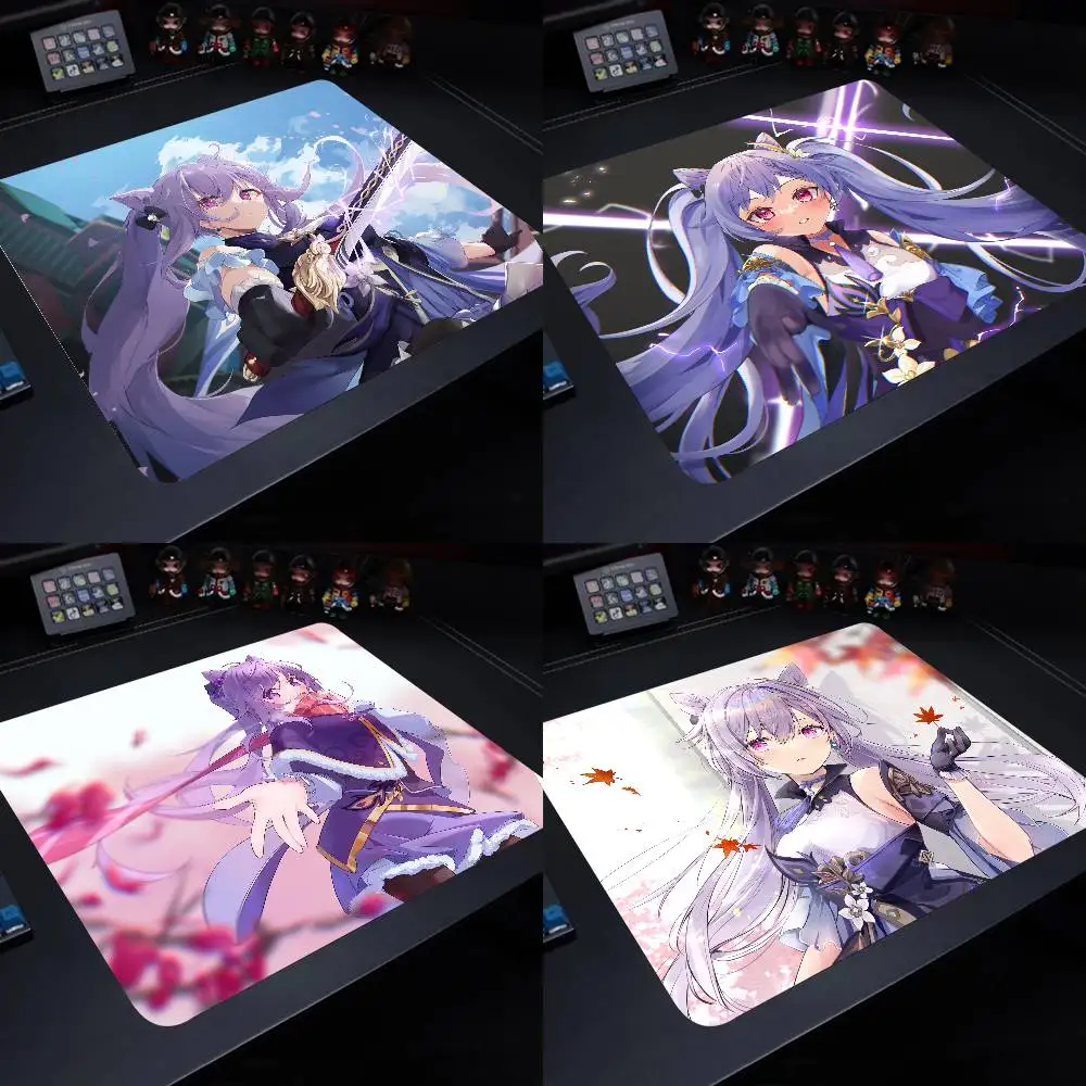 Keqing Genshin Impact Mouse Pad 22X18 Square Computer Accessories Office Game Table Mats Rubber Anti-slip Mousepads