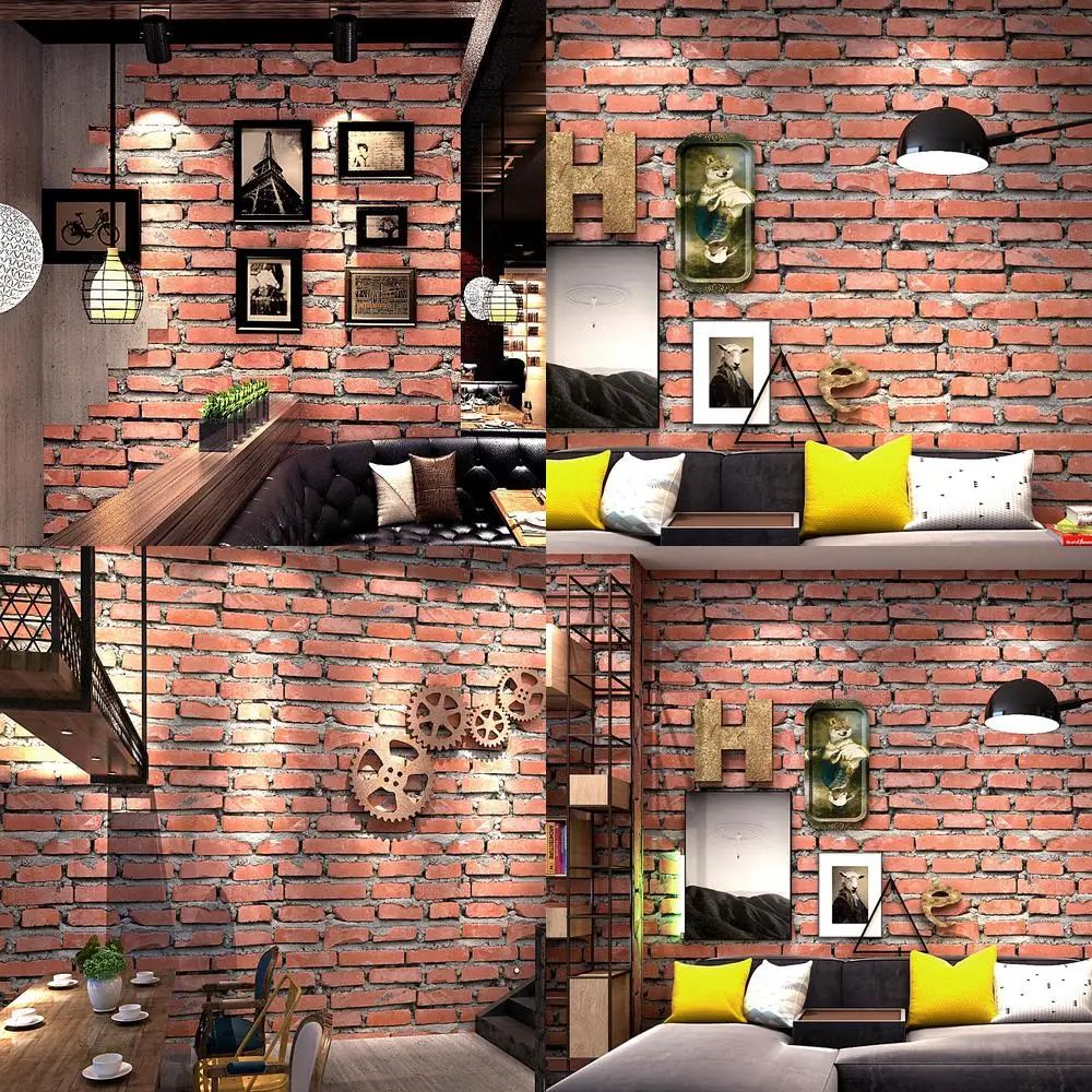 Retro Vintage 3D Simulated Brick Red Wall Texture Wallpaper for Cafe Bar Restaurant Red Brick Wallpaper