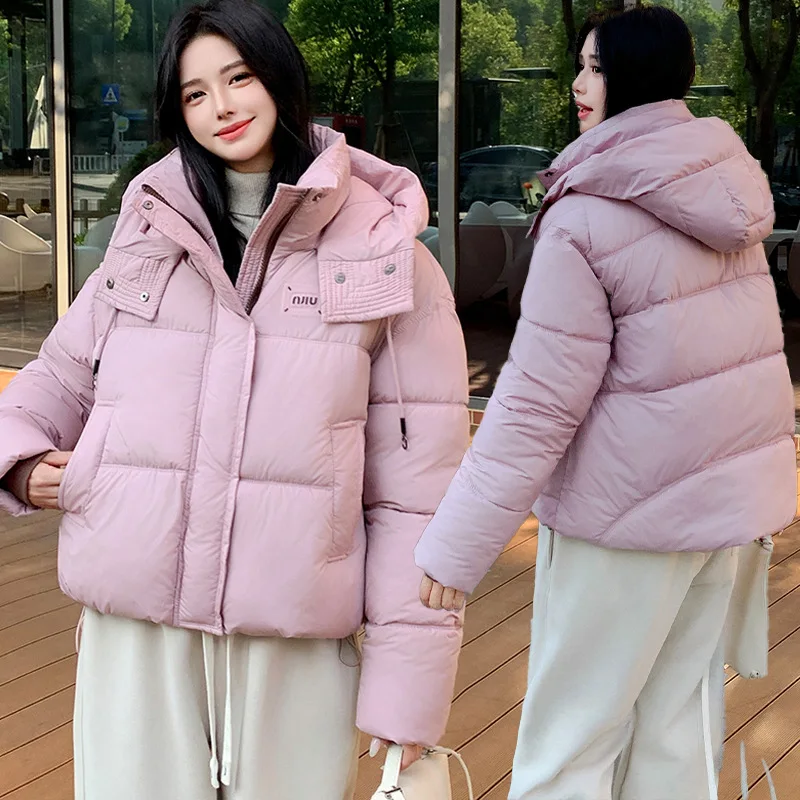 Thickened Down Cotton Jacket with Added Cotton for Women Winter 2024 New Item Small  and  Warm Hooded Bread Jacket Cotton Jacket