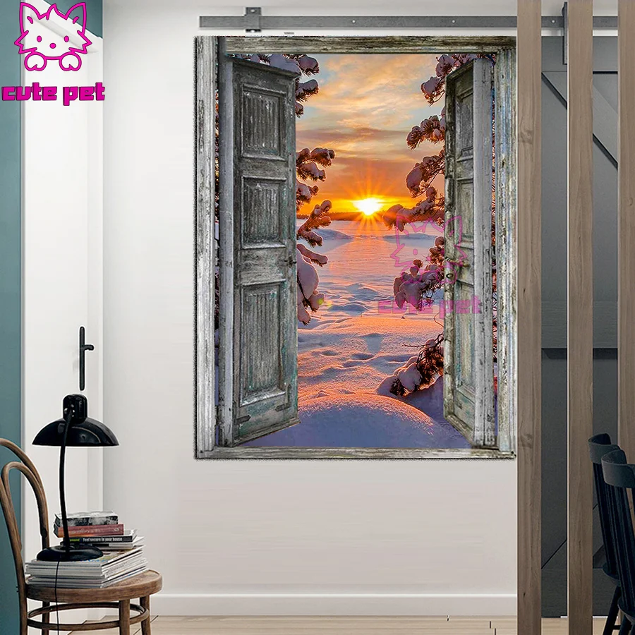 Diamond Art Painting Door Outer Winter snow scene Landscape 5D DIY Mosaic Set Embroidery Mural Square Round Drill Cross stitch