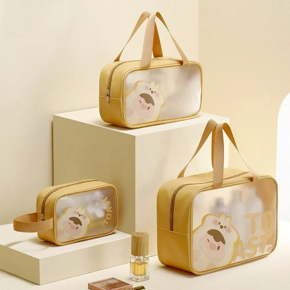 Portable Transparent Wash Bag Waterproof Frosted Large Capacity Cosmetic Bag Cartoon Print Space Saving Travel Makeup Case