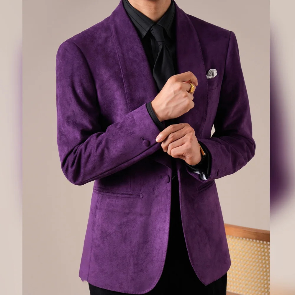 

Autumn Big Collar Suit Jacket Men Single Breasted Business Mens Blazer Vintage Gentleman One Button Wedding Groom Formal Suit