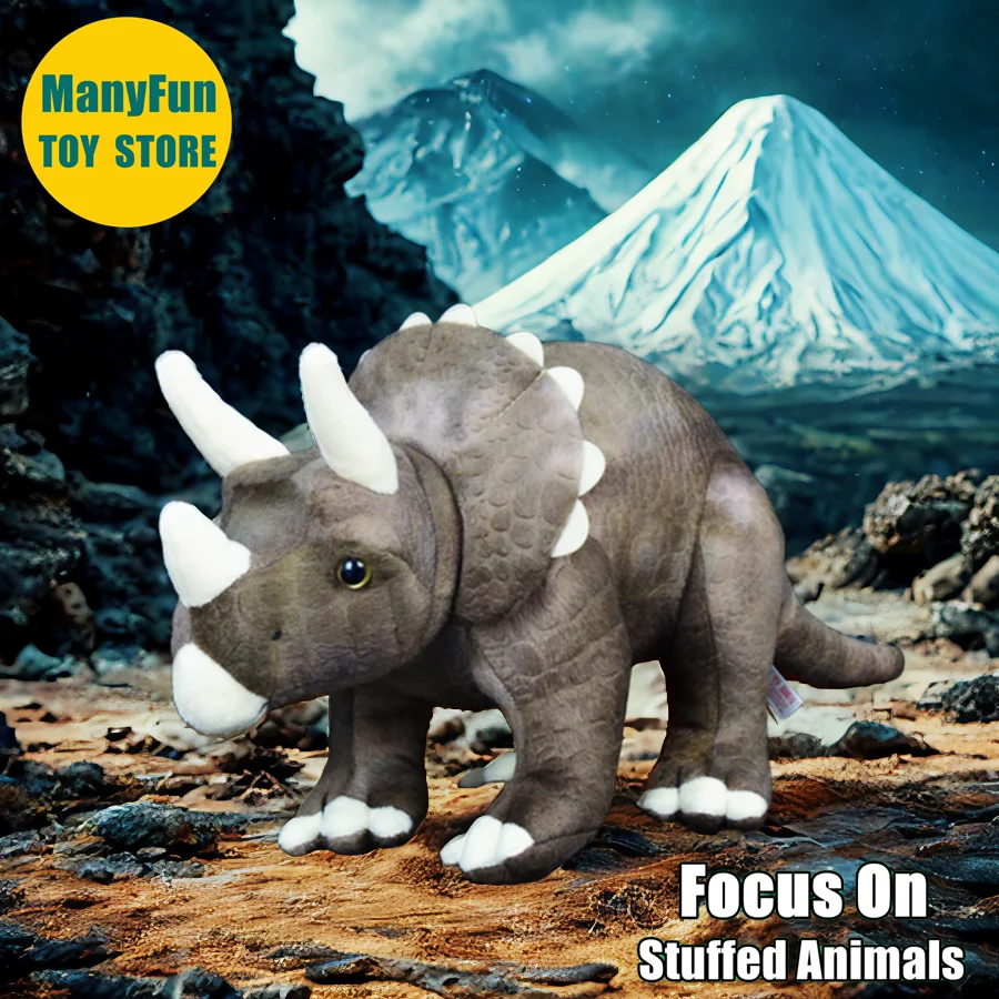 Triceratops Plush Toy Realistic Cretaceous Dinosaur Stuffed Animal Lifelike Trike Plushie Three Horns Dino Simulation Doll Kids
