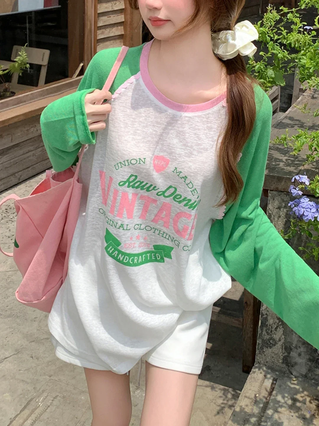 2026 Unisex Y2K Daily Street Long Sleeve Top Korean Minimalist Harajuku Color Block Letter Print Casual Tee Aesthetic Clothes