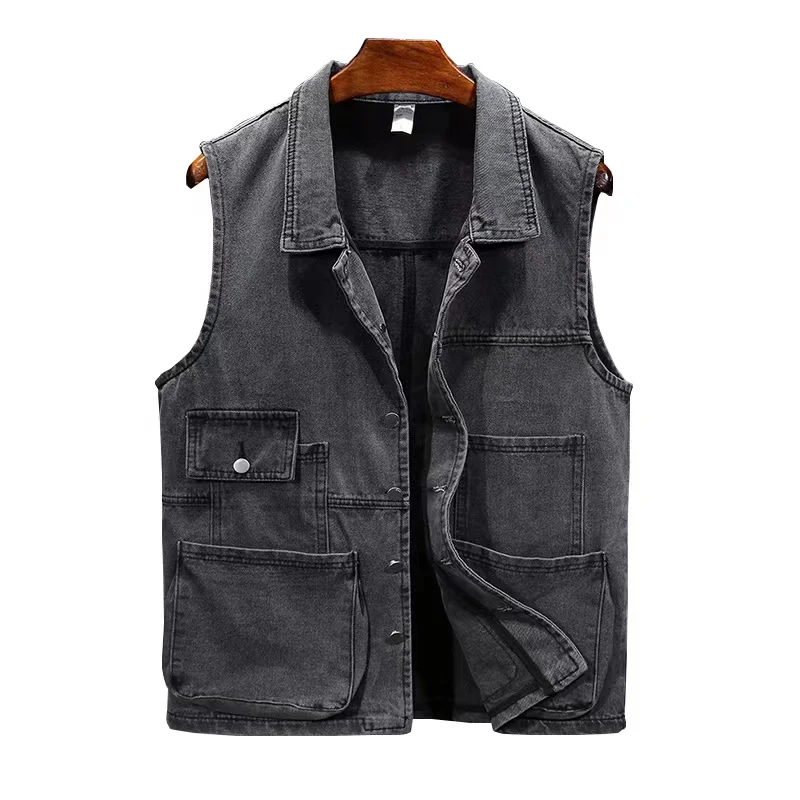 

2023 spring and autumn new style men's denim vest vest Sleeveless Jacket Men's Ripped Denim Vest Clothing