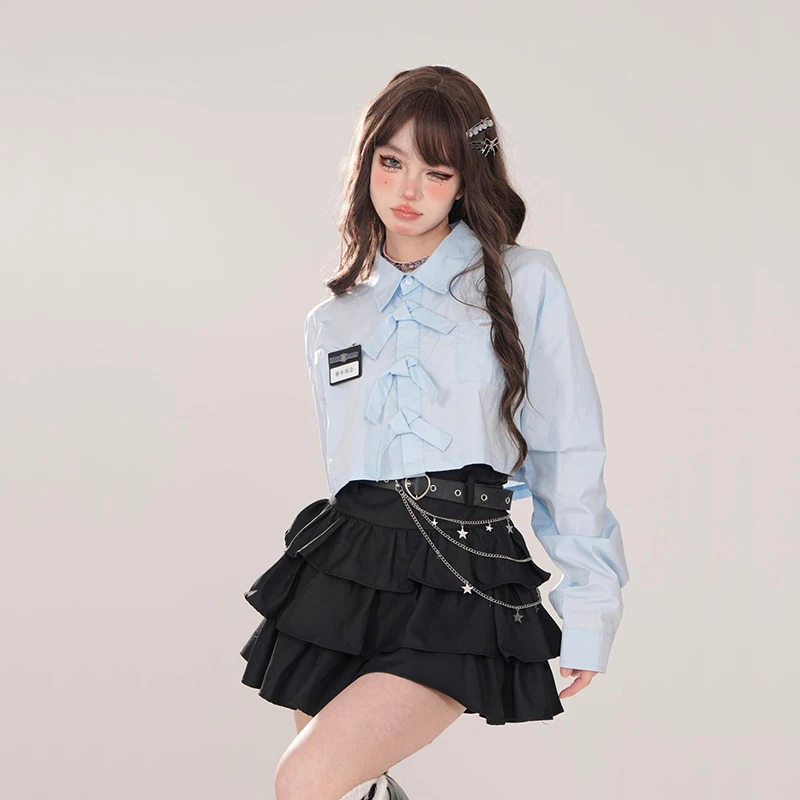 กระโปรงสีดํา Kawaii Punk Gothic สีดําเอวสูงผู้หญิงเซ็กซี่จีบกระโปรงมินิ y2k หญิง Streetwear ฤดูใบไม้ร่วงฤดูหนาวกระโปรงสั้น