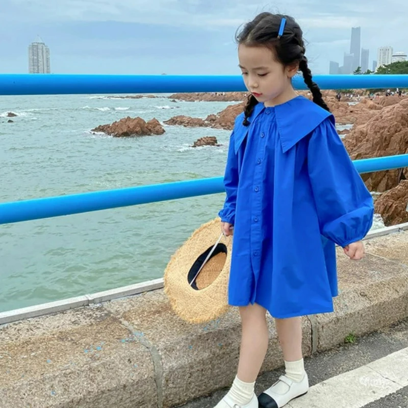 

Girls Princess School Dress 2025 Spring Long Sleeve Big Collar Preppy Style Flowy Children's Party Dress New Arrival