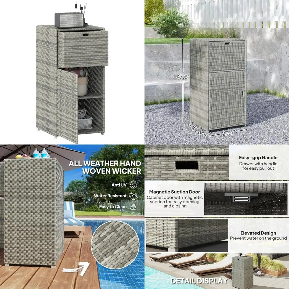 

Водонепроницаемый уличный шкаф для хранения полотенец и аксессуаров для бассейна с ящиком корзины из ротанга