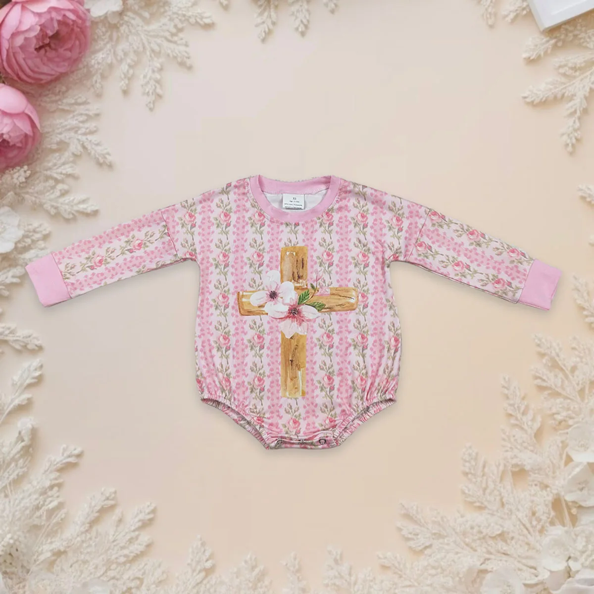 

Newborn Baby Girl Long Sleeve Flowers Stripe Cross Easter Bubbles Romper Jumpsuit Cozy Kids Toddler Infant Oneises Wholesale