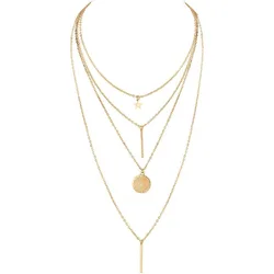 Layers Choker Necklace 14K Gold Silver Plated Y Pendant Necklace Multilayer Bar Necklace Adjustable Layer Necklace for Women
