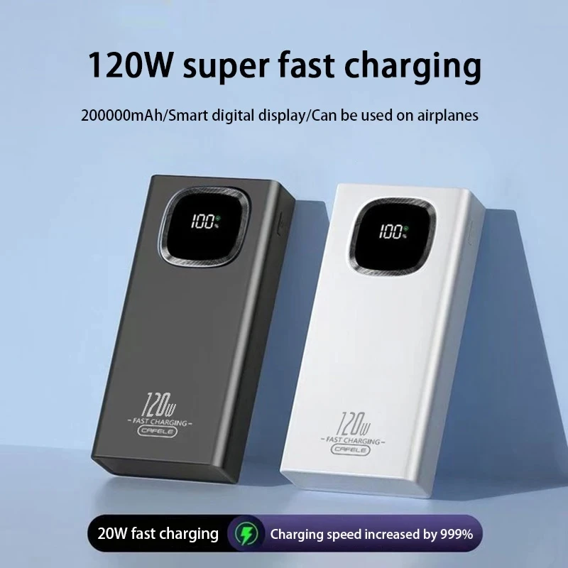 باور بانك Xiaomi 200000mAh بقدرة 120 وات، شحن سريع، سعة كبيرة جدًا، شاشة رقمية، بطارية خارجية محمولة لهاتف آيفون وسامسونج