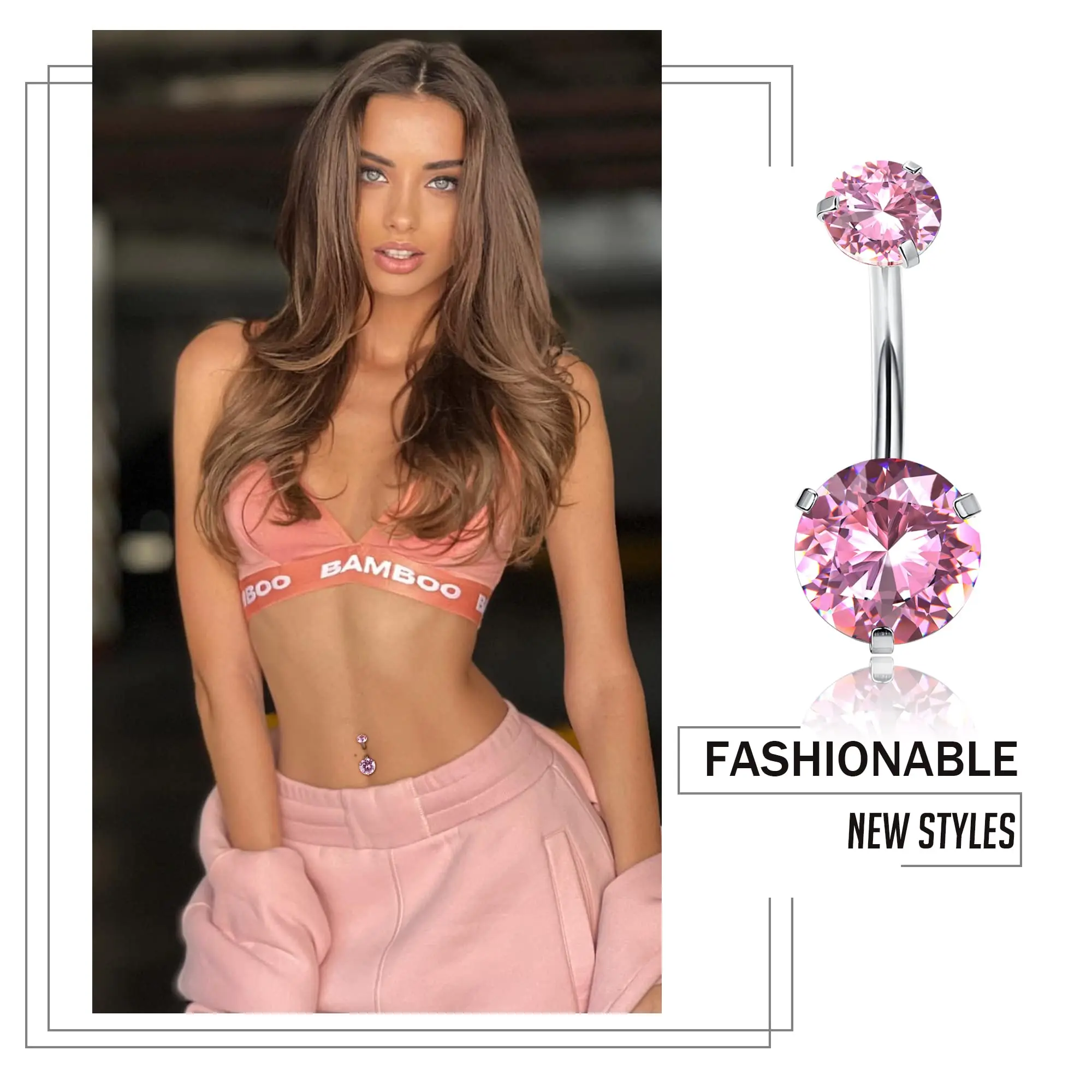 1CS حلقات زر البطن الجراحية الفولاذ المقاوم للصدأ ثقب البطن 14 جرام لطيف الوردي تشيكوسلوفاكيا استرخى حلقات البطن ثقب المجوهرات للنساء #3